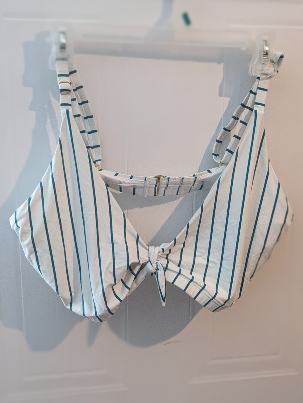 La Vie En Rose Aqua White Swim Bikini Top with Teal Stripe Details